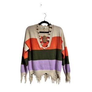 Peach Love California Multicolor V-Neck Sweater